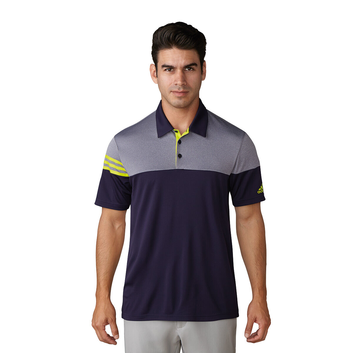 adidas 3 stripe heather block golf polo shirt