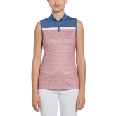 Geo Fish Print Sleeveless Racerback Polo Shirt