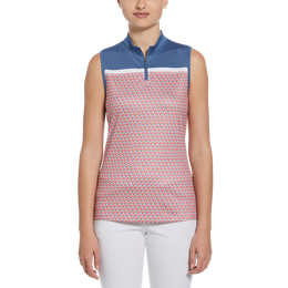 Geo Fish Print Sleeveless Racerback Polo Shirt