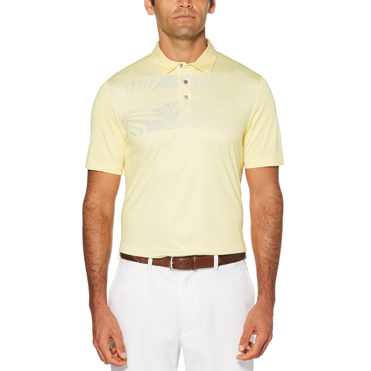 PGA TOUR Pro Series Tropical Chest Print Short Sleeve Polo Golf Shirt