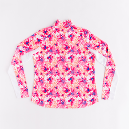 Floral Print Textured Quarter Zip Pull Over