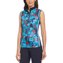 Floral Print Sleeveless Golf Polo Shirt