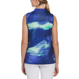 Brushed Abstract Print Sleeveless Golf Shirt