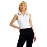 Alternate View 1 of Rib Pleated Collar Silky Tech Sleeveless Polo Shirt