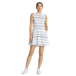 Striped Fit-and-Flare Sleeveless Piqu&eacute; Dress