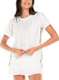 High-Low Royale Stripe Short Sleeve Top