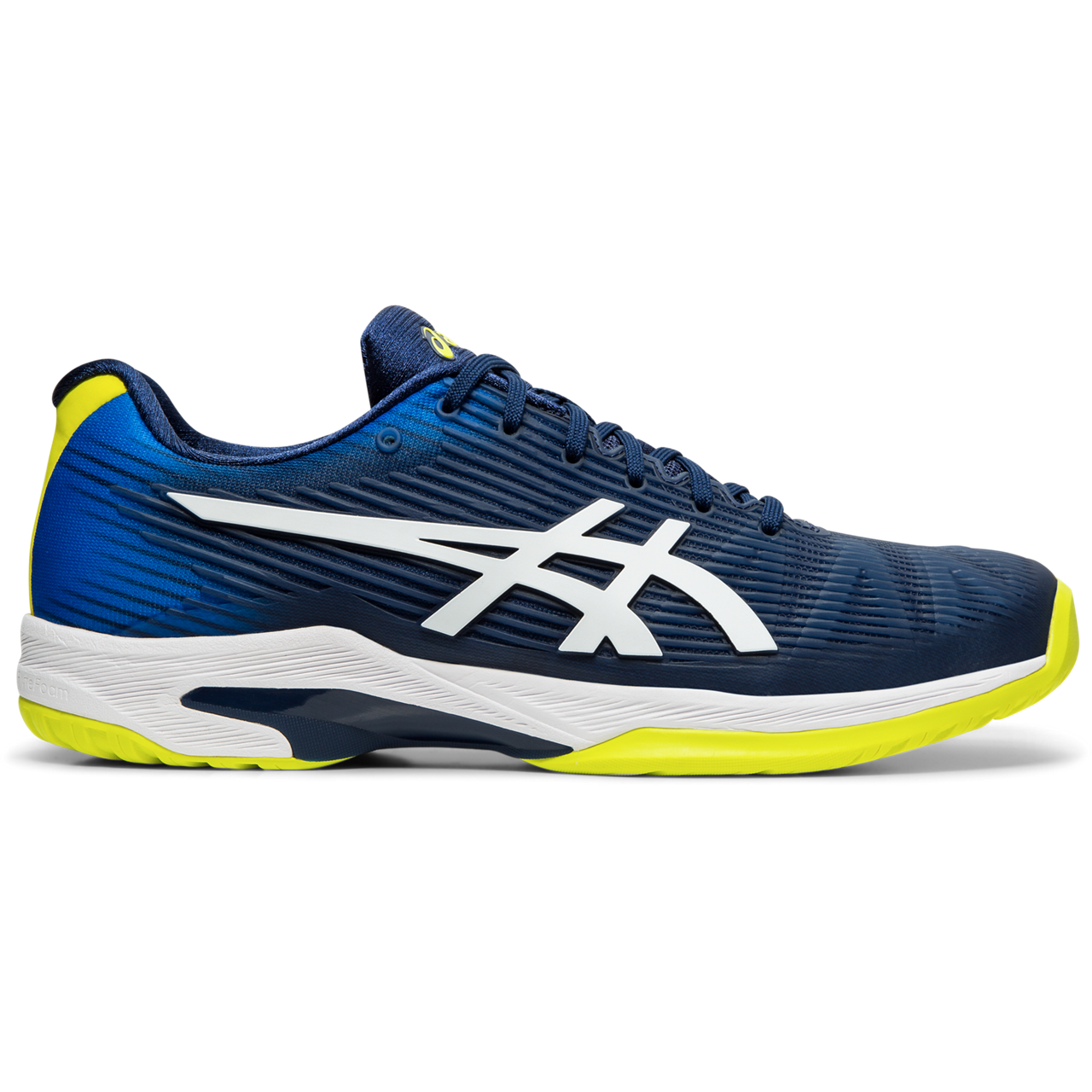 blue and yellow tennis shoes