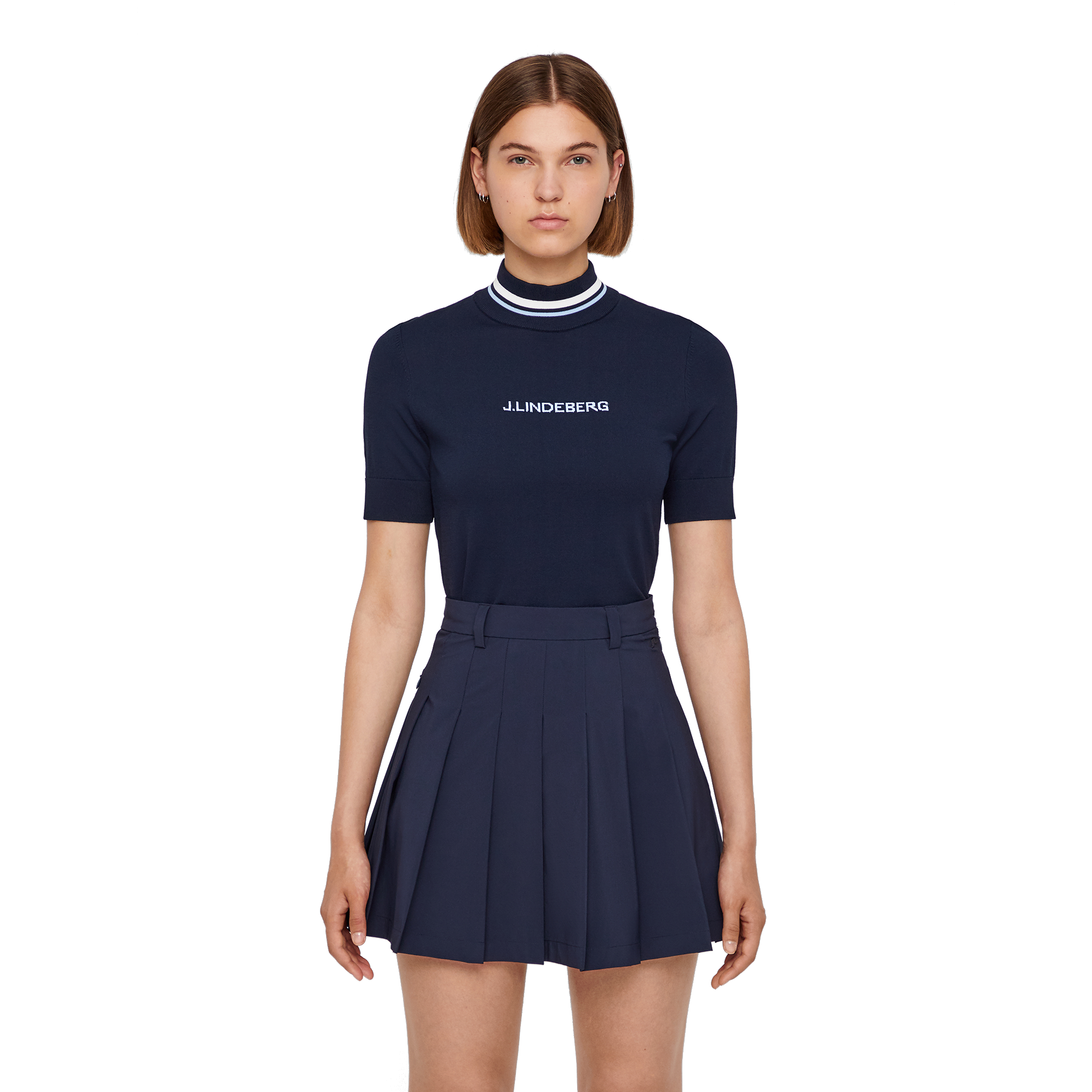 J Lindeberg Short Sleeve Selma Rib Collar Sweater Top Pga Tour