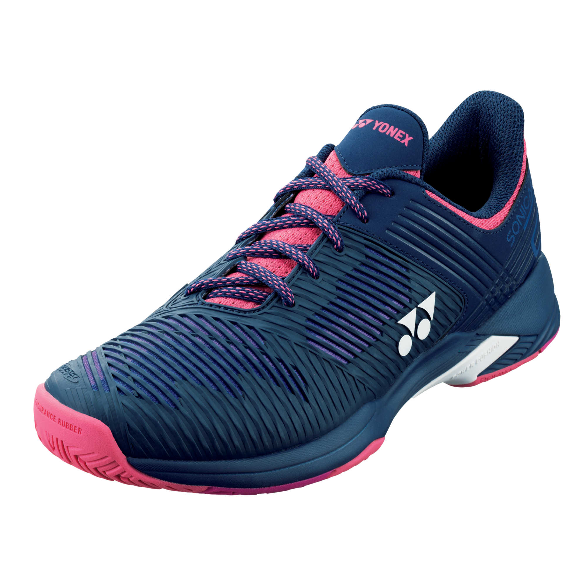 navy and pink tennis shoes