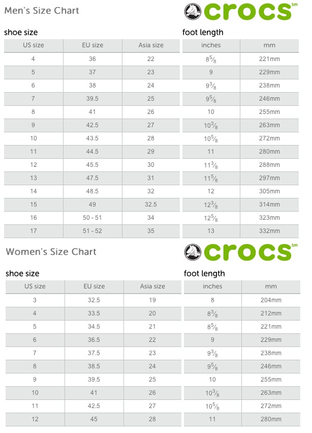 Crocs Footwear In India Size Chart