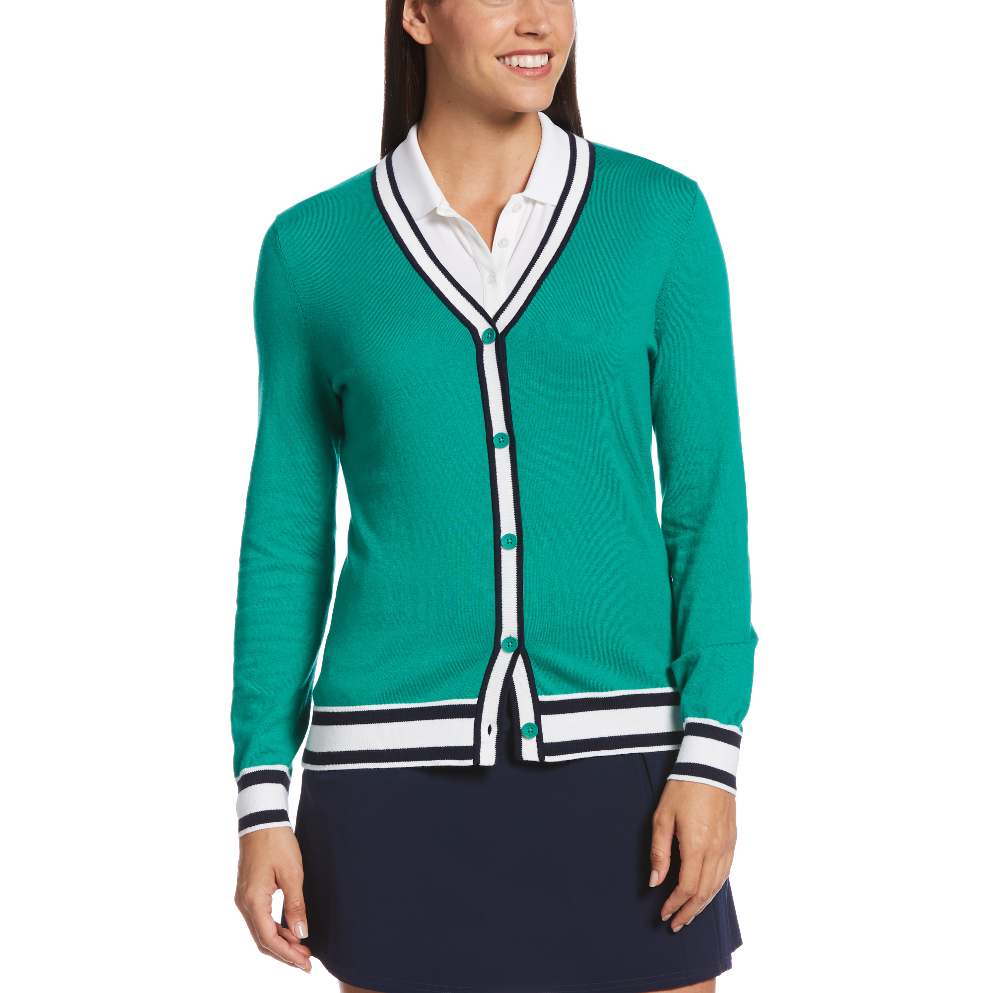 Callaway Long Sleeve Rib Trim Cardigan 