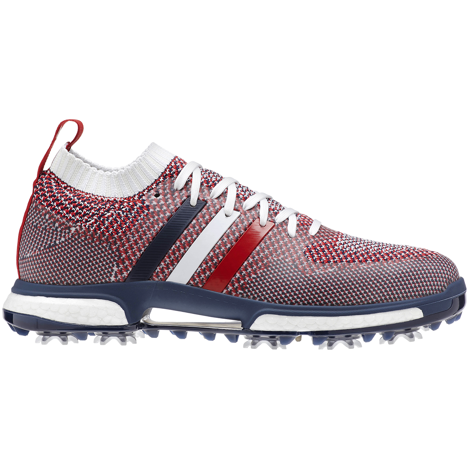 red white and blue adidas golf shoes