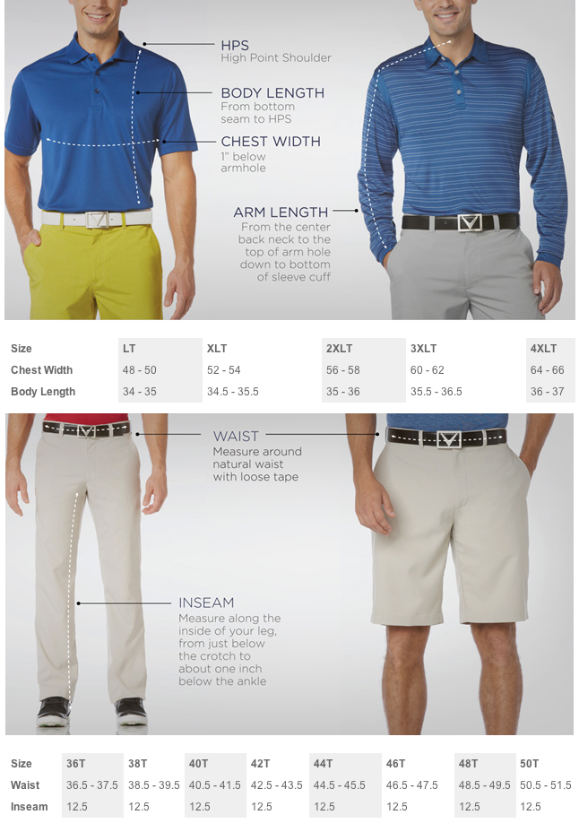 Callaway Big & Tall Men's Specification Sheet