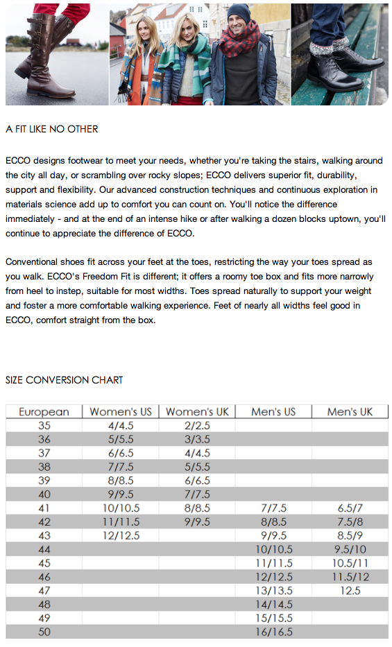 Ecco Boots Size Chart