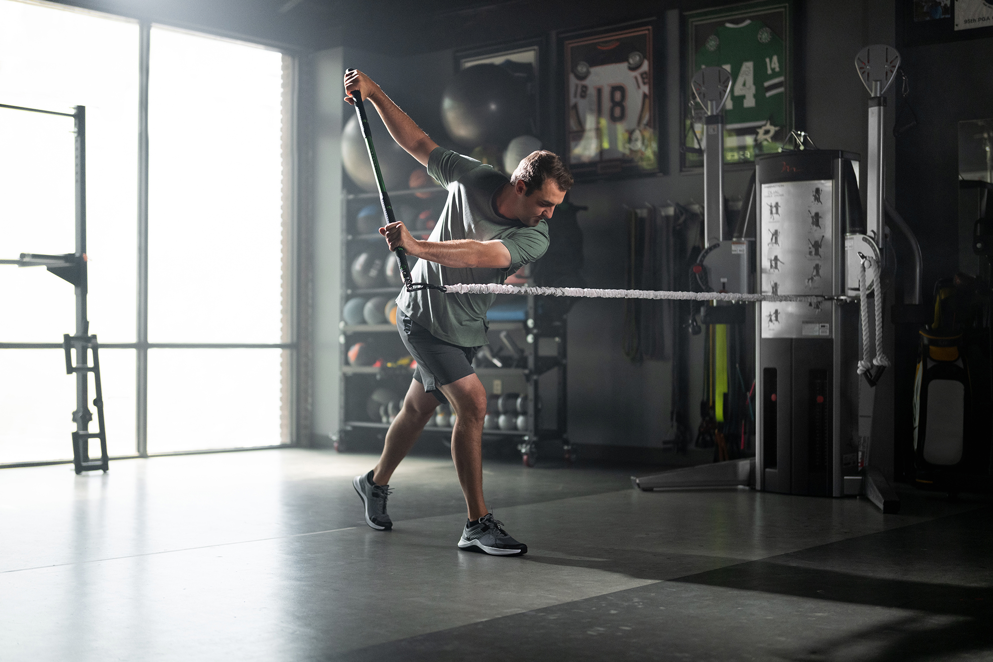 Scottie working out with swing trainer