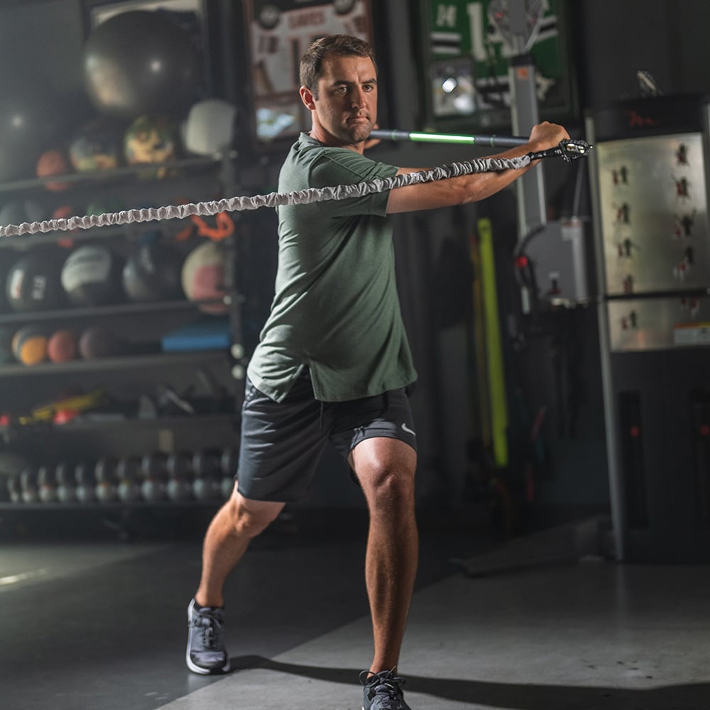 Scottie working out with swing trainer